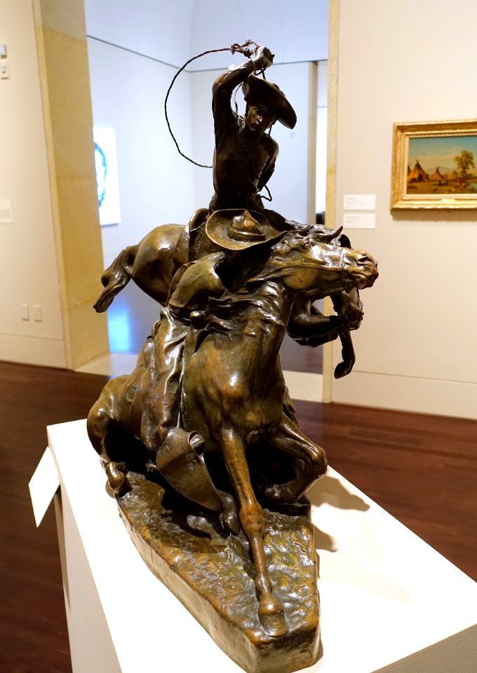 Lassoing Wild Horses, by Solon H. Borglum, 1898, bronze, view 2 - Blanton Museum of Art - Austin, Texas - DSC08183