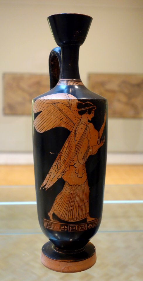 Lekythos with Nike holding fillet, Painter of Palermo 4, Greek, Attica, c. 480-470 BC, ceramic, red figure decoration - Chazen Museum of Art - DSC02686