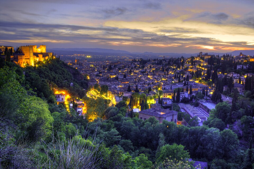 Cityscape sunset evening lights