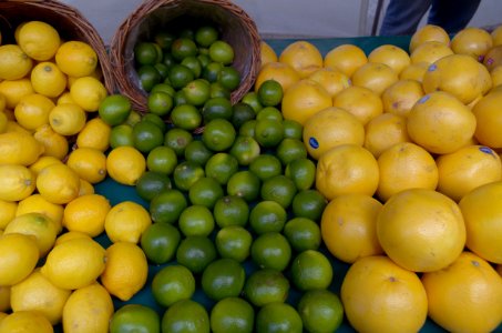 Lemons, limes and pomelos at the market photo