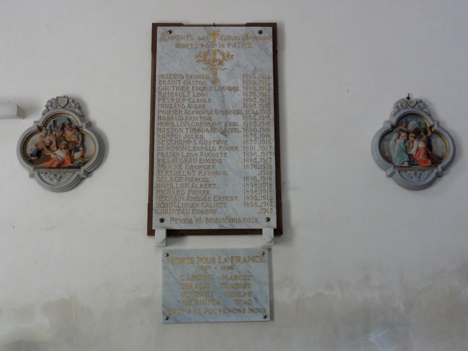 Les églises d'Argenteuil (Charente-Maritime) église, plaquette monument aux morts