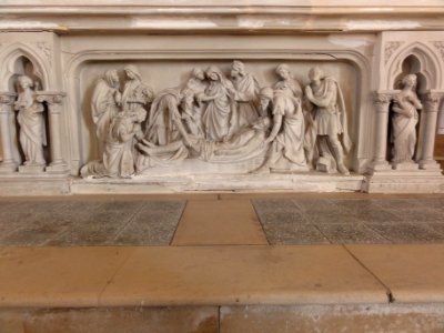 Les Paroches (Meuse) Église de l'Invention-de-Saint-Étienne, dessous-d'autel, mise au tombeau
