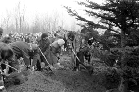 Leerlingen van Rosj Pina school planten bomen in Amstelpark, Amsterdam, Bestanddeelnr 924-2540