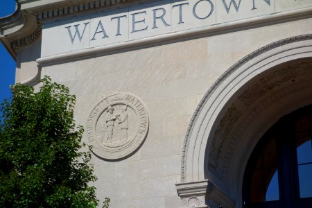 Left seal, Watertown Savings Bank - Watertown, MA - DSC03882