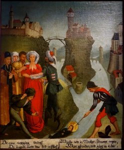 Legend of St. Regiswindis, No. 4, The Dead Regiswindis in the Neckar, Lauffen am Neckar, Kreis Heilbronn, copy c. 1620 of the 1477 original - Landesmuseum Württemberg - Stuttgart, Germany - DSC03010