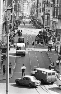 Leidsestraat in Amsterdam afgesloten voor verkeer (uitgezonderd trams), lege str, Bestanddeelnr 924-7649
