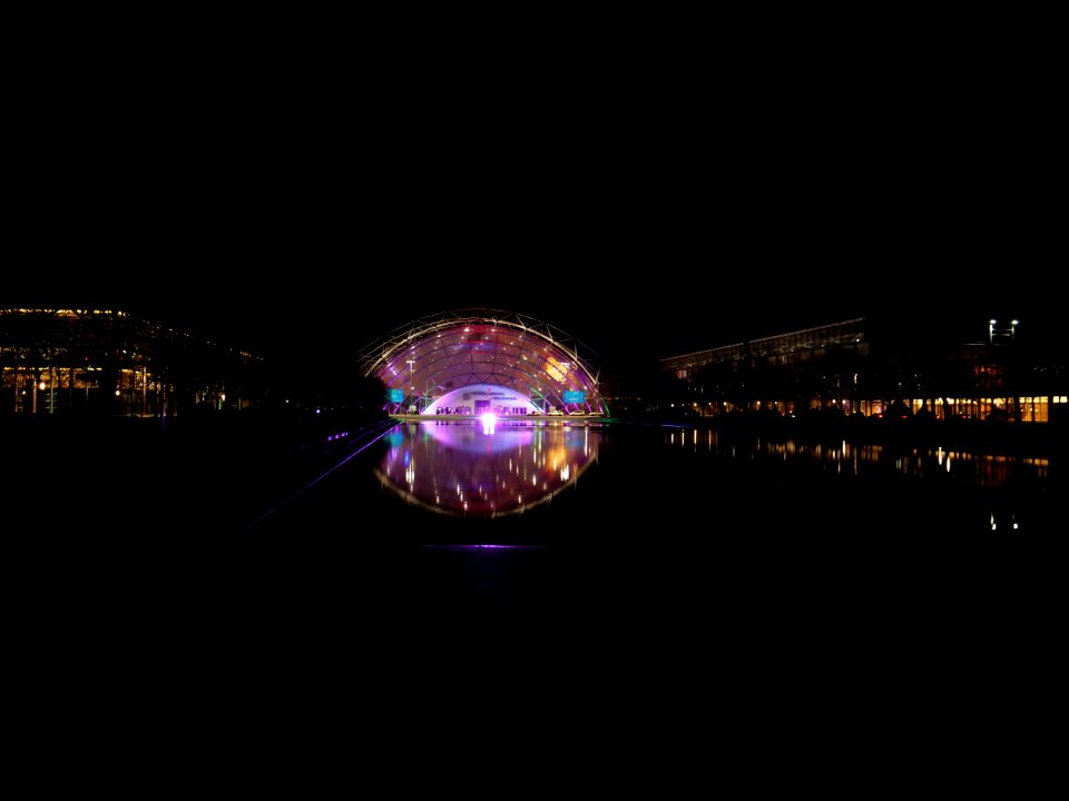 Leipzig fair main entrance from outside at night during 36C3 on day 2 12
