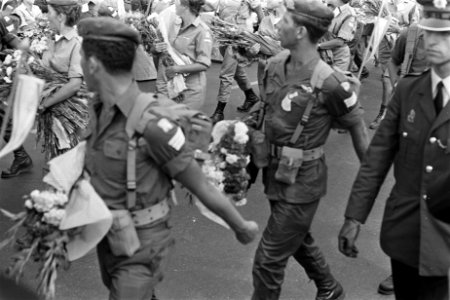 Laatste dag Vierdaagse Nijmegen. Beatrix en Claus applaudiseren voor het Israeli, Bestanddeelnr 920-5475