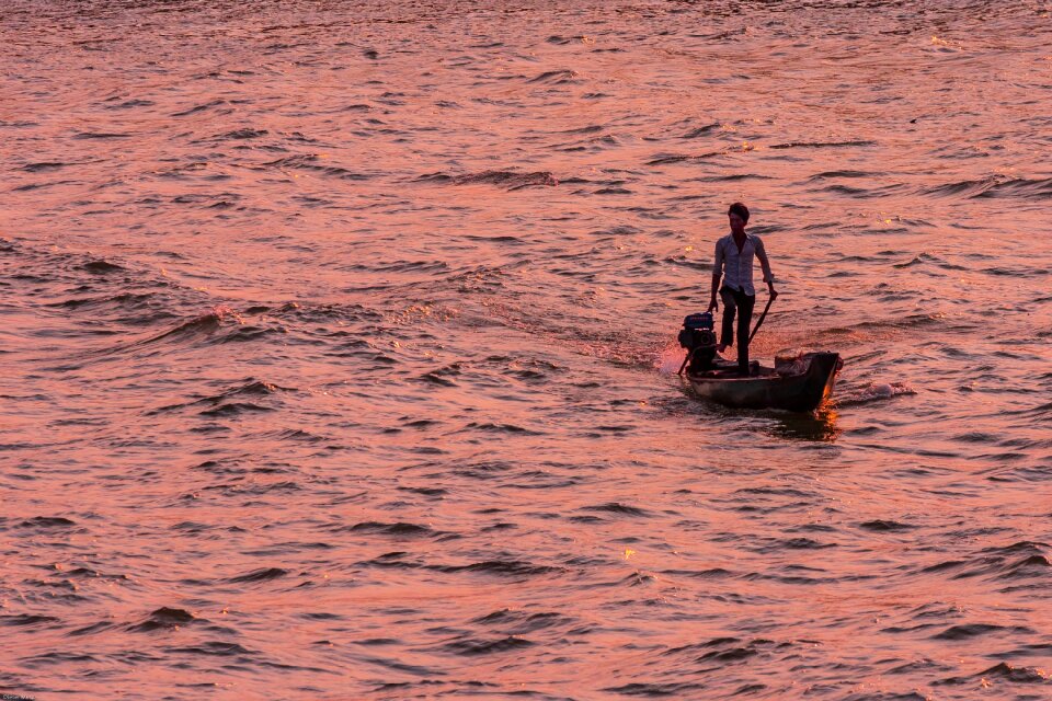 Golden hour river shipping
