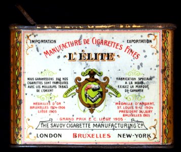 L Elite cigarettes tin, front