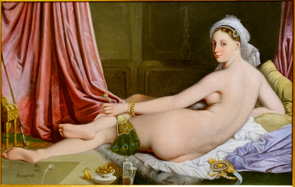 La grande odalisque, by Lamqua (Guan Qiaochang), after an engraving by Jean-Pierre Sudre, after Ingres, after 1826, oil on canvas - Peabody Essex Museum - DSC07358