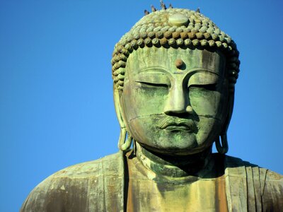 Great buddha of kamakura big buddha blue sky photo