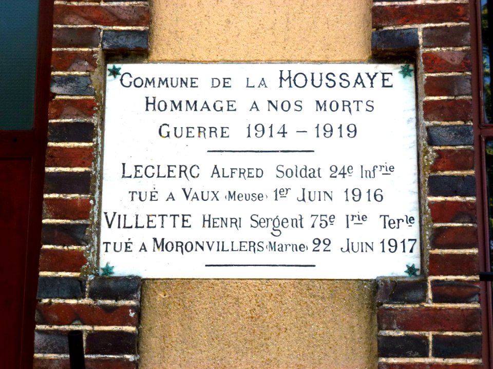 La Houssaye (Eure, Fr) plaquette memorial de guerre