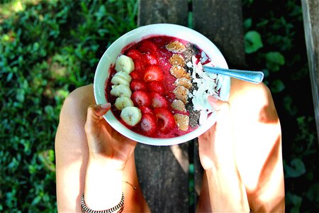 Fruits hands strawberries photo