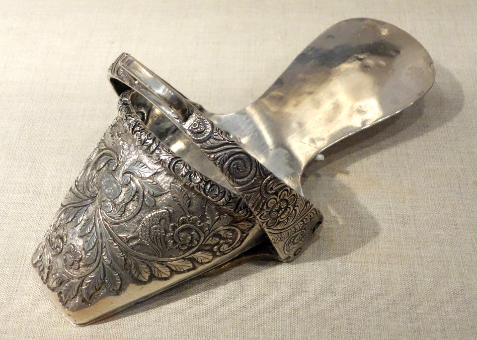 Lady's stirrup, maker unknown, Peru, c. 1850, silver, brass - De Young Museum - DSC00997
