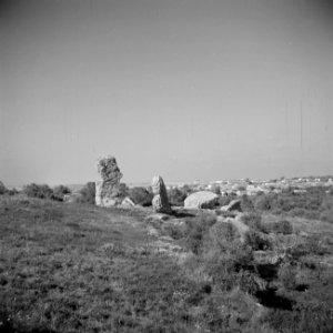 Kuststrook bij Caesarea met archelogische muurresten met in de verte een dorp, Bestanddeelnr 255-1492