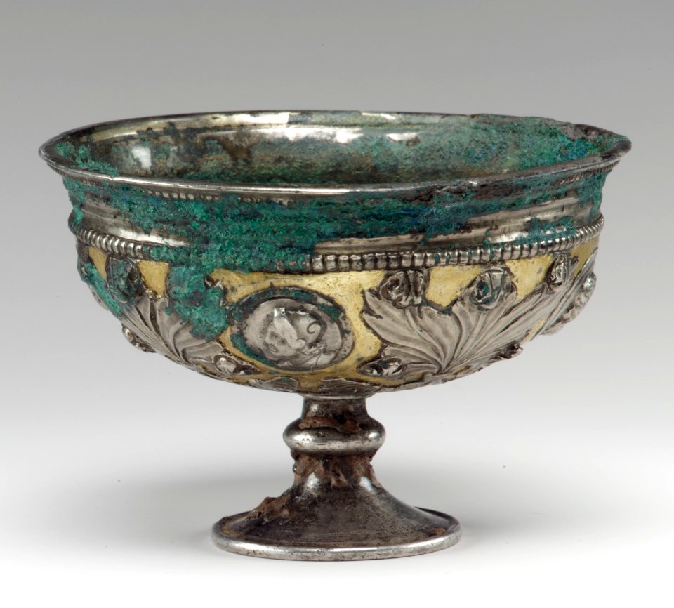 Kushano-Sasanian footed cup with medallion 3rd-4th century CE Bactria Metropolitan Museum of Art