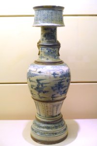 Lamp stand, Quan Am pagoda, Hung Yen province, Mac dynasty, 2nd year of Hung Tri reign (1589 AD), blue and white glazed ceramic - National Museum of Vietnamese History - Hanoi, Vietnam - DSC05685