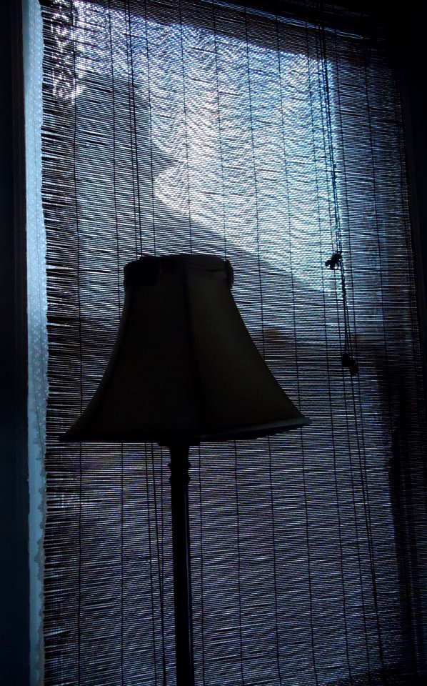 Lamp in early morning through blinds (1 of 2)