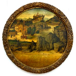 Landscape with Castles, attributed to Bartolomeo Montagna, late 1400s to early 1500s, oil on panel (tondo) - National Museum of Western Art, Tokyo - DSC08053