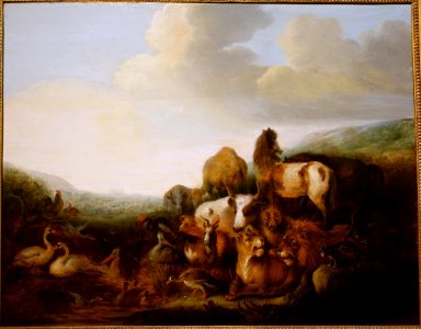 Landscape with animals, Gysbert Gillisz Hondecoeter, 1647, oil on wood - Villa Vauban - Luxembourg City - DSC06505