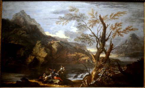 Landscape with a wide river, waterfall, and three figures in the foreground, by Salvator Rosa, c. 1656, oil on canvas - John and Mable Ringling Museum of Art - Sarasota, FL - DSC00624