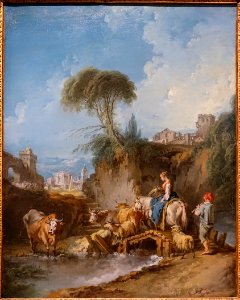 Landscape with Distant Buildings and a Herdsman, by Francois Boucher, c. 1731, oil on canvas - Dallas Museum of Art - DSC05234