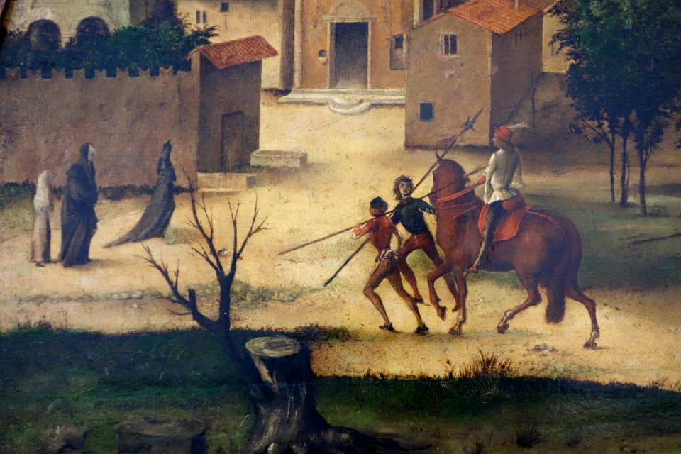 Landscape with Castles, detail, attributed to Bartolomeo Montagna, late 1400s to early 1500s, oil on panel (tondo) - National Museum of Western Art, Tokyo - DSC08056
