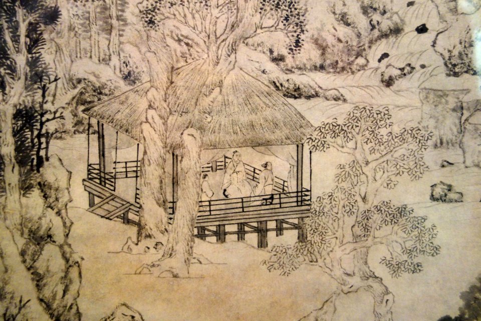 Landscape with Figures by Wen Zhengming (1470-1559), detail 1, China, 1538, ink on paper - Berkeley Art Museum and Pacific Film Archive - DSC04221