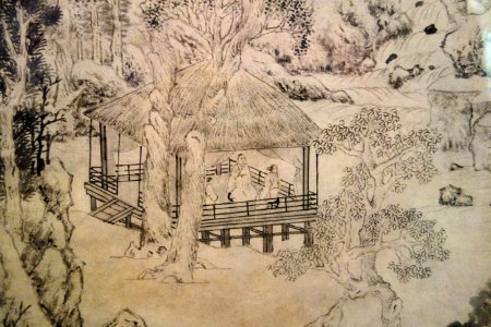 Landscape with Figures by Wen Zhengming (1470-1559), detail 1, China, 1538, ink on paper - Berkeley Art Museum and Pacific Film Archive - DSC04221