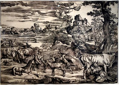 Landscape with a Milkmaid, Giovanni Britto, c. 1525, woodcut - National Museum of Western Art, Tokyo - DSC08244