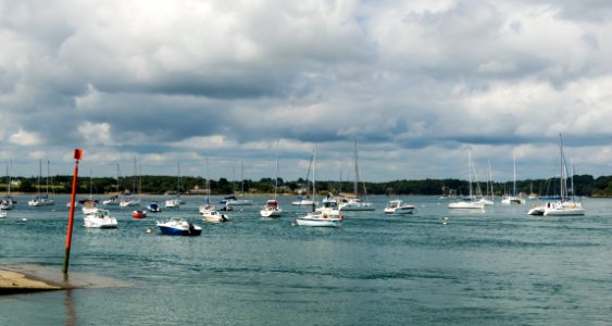 Landscape from harbour of Port-Blanc, gulf of Morbihan, France