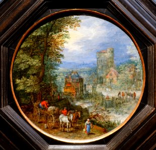 Landscape with mill and carriage, Jan Breughel the younger, 1600s, oil on wood - Villa Vauban - Luxembourg City - DSC06534