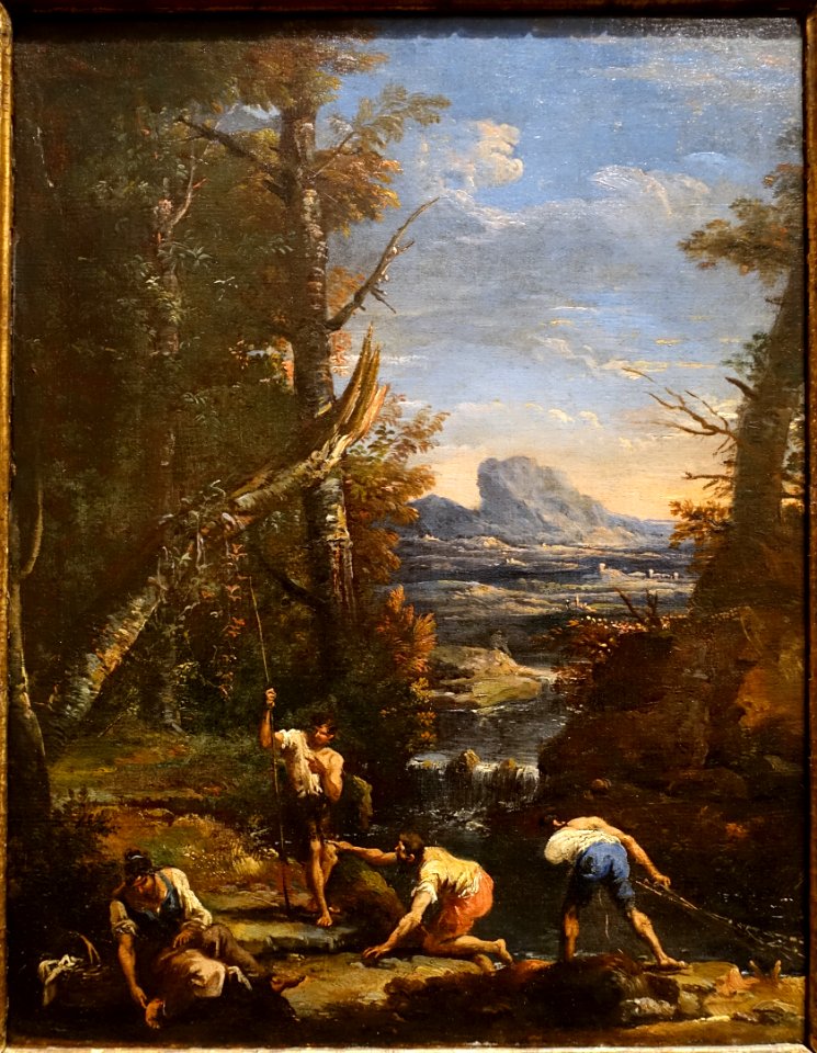 Landscape with Fishermen and Washerwomen, by Marco Ricci and Sebastiano Ricci, c. 1700-1710, oil on canvas - Blanton Museum of Art - Austin, Texas - DSC08073