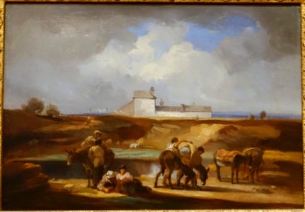 Landscape with Genre Figures, by Thomas Barker, British, undated, oil on paper - Middlebury College Museum of Art - Middlebury, VT - DSC08114