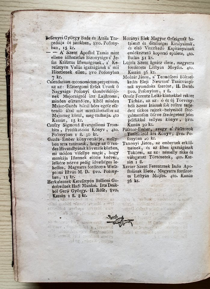 Landerer publishing house - Offering of its publications at the end of a book, 1777 - 2
