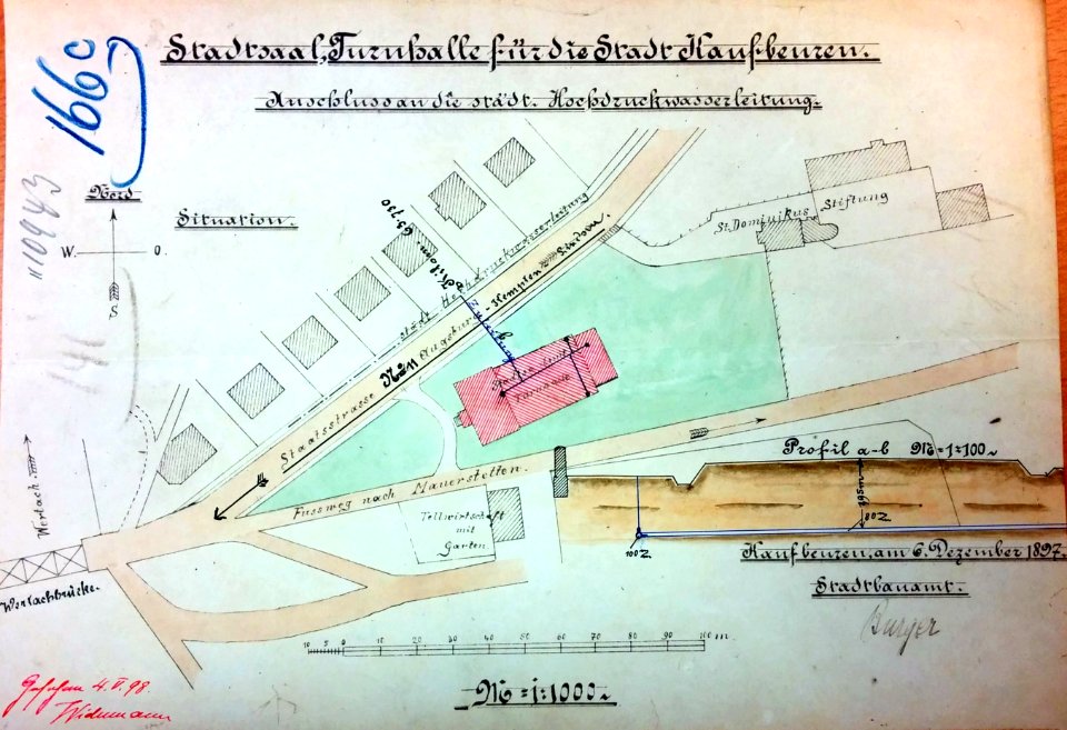 Lageplan Stadtsaal Kaufbeuren mit Hochdruckwasserleitung