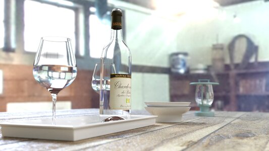 Glasses vine wine bottle