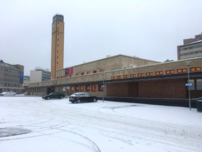Lahti old bus station in snow