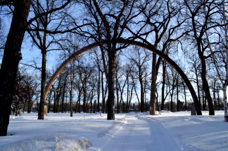 Laminated timber arch replica of original roof support of Rainbow Stage in Kildonan Park in Winnipeg Manitoba