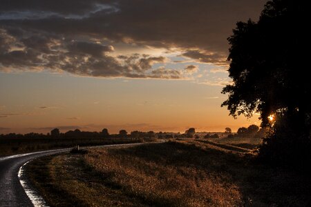 Setting sun clouds trees photo