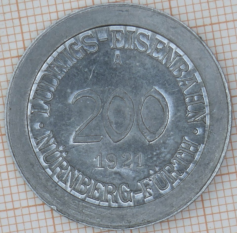 Ludwigs-Eisenbahn Nürnberg-Fürth 1921 - 200 Pfennig - Revers