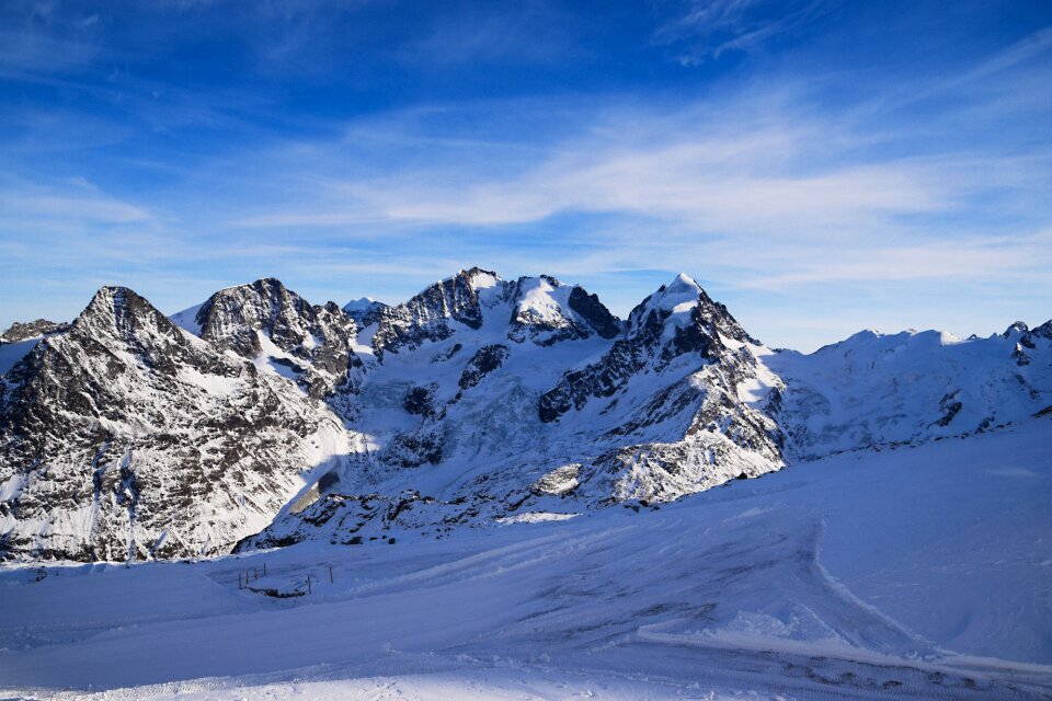 Peaks rock mountains snow