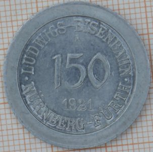 Ludwigs-Eisenbahn Nürnberg-Fürth 1921-150 Pfennig Revers