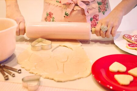 Heart-shaped cookies dough rolling pin