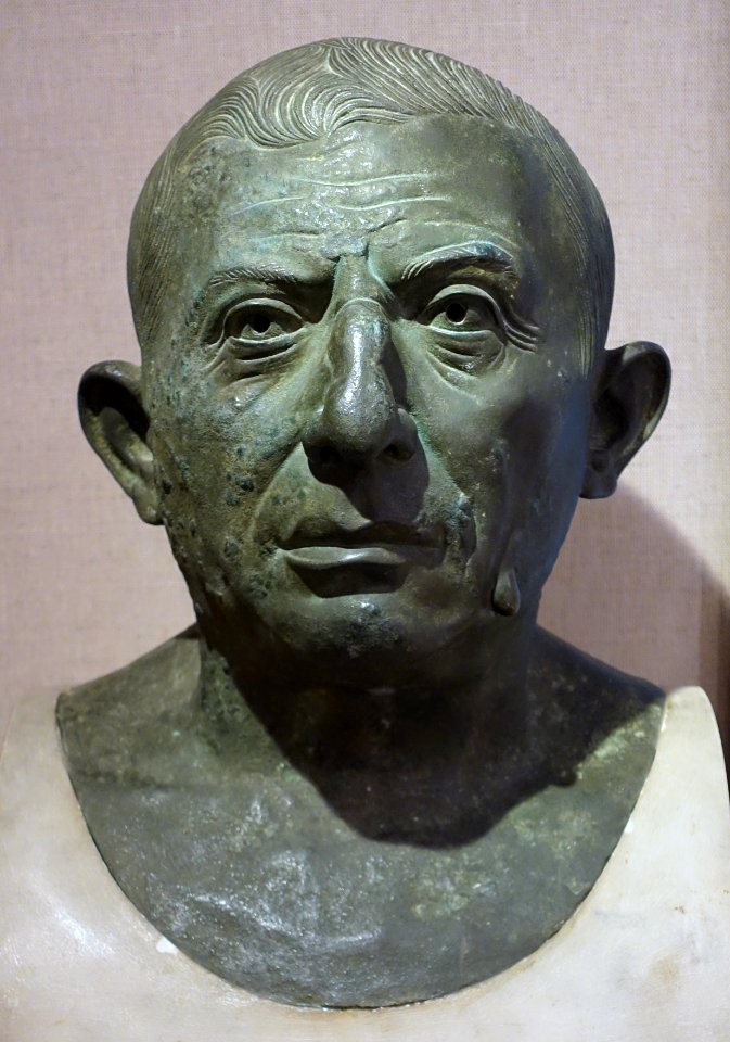 Lucius Caecilius Iucundus, plaster cast of Roman bronze and marble original, House of Caecilius Iucundus (V-i-26), Pompeii, c. 79 AD, National Archaeological Museum, Naples - Spurlock Museum, UIUC - DSC05672 (cropped)