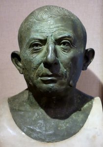 Lucius Caecilius Iucundus, plaster cast of Roman bronze and marble original, House of Caecilius Iucundus (V-i-26), Pompeii, c. 79 AD, National Archaeological Museum, Naples - Spurlock Museum, UIUC - DSC05672 (cropped)