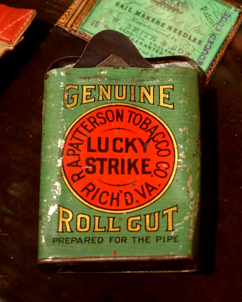 Lucky Strike pipe tobacco tin, R. A. Patterson Tobacco Co., Rich'd, Va., undated - Cape Ann Museum - Gloucester, MA - DSC01404