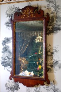 Looking glass owned by Sophia Thoreau, probably England, 1750-1780, mahogany veneer, gilt, glass - Concord Museum - Concord, MA - DSC05709