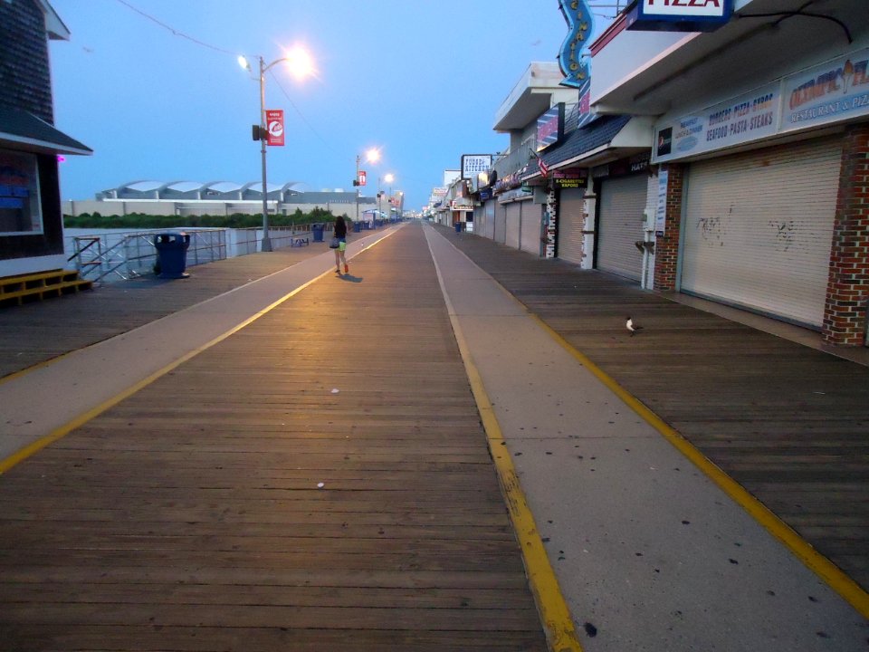Looking southeast along boardwalk early morning at Wildwood New Jersey